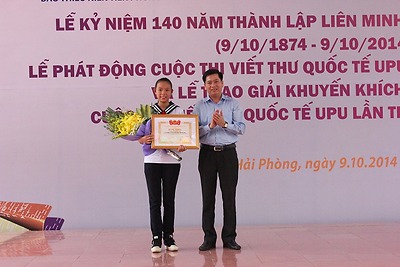 Lễ Kỷ niệm 140 năm thành lập Liên minh Bưu chính thế giới (UPU); Phát động cuộc thi viết thư Quốc tế UPU lần thứ 44 (2015) và trao giải Khuyến khích quốc tế cho học sinh Việt Nam đạt giải tại cuộc thi UPU 43